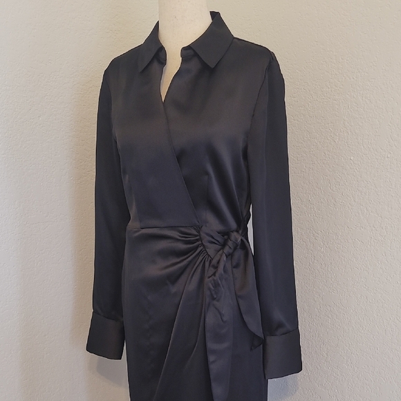 Worthington Dresses & Skirts - Sophisticated Black Satin Wrap Dress